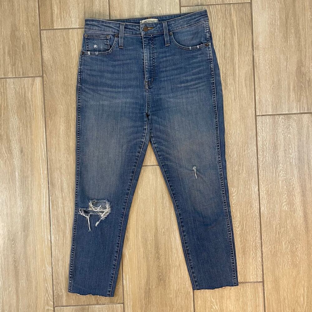 Madewell Curvy High Rise Skinny Crop Jeans Womens 30 Raw Hem Distressed Denim